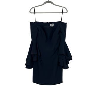 MILLY Womens Selena Off The Shoulder Mini Dress Ruffle Bell Sleeve Navy Sz 2 NWT